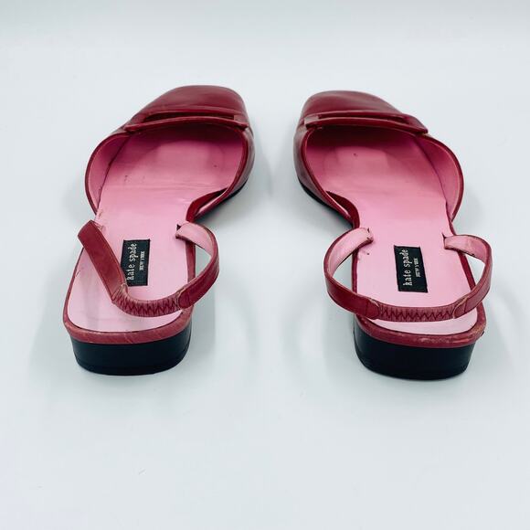 Kate Spade New York Red Leather Square Toe Slingback Flats Buckle Detail Size 8 - Picture 3 of 8